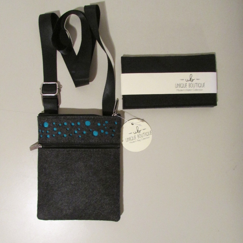 Unique Boutique Crossbody Purse & Wallet Gray Felt